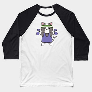 Cute Workout Cat with Weights and Headband Baseball T-Shirt